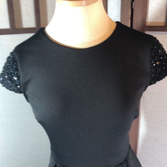 B.Darlin black / sz 3/4 glass rocks accent on cap sleeves/exposed zipper/party - Picture 8 of 13